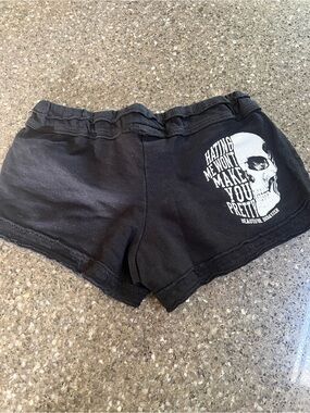 Beautiful Disaster Women's Black Graphic Skull Bike Shorts Hot Pants Goth Skater
